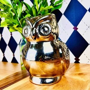 Gold-Tone Ceramic Owl Coin Bank and Decorative Figurine| 8”